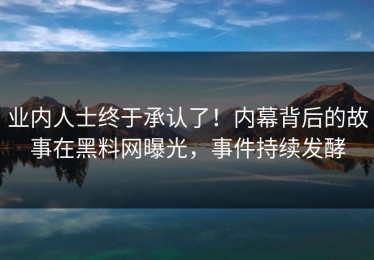 业内人士终于承认了！内幕背后的故事在黑料网曝光，事件持续发酵