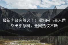 最新内幕突然火了！黑料网当事人居然出乎意料，全网热议不断
