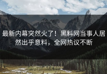 最新内幕突然火了！黑料网当事人居然出乎意料，全网热议不断