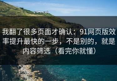 我翻了很多页面才确认：91网页版效率提升最快的一步，不是别的，就是内容筛选（看完你就懂）