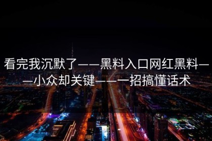 看完我沉默了——黑料入口网红黑料——小众却关键——一招搞懂话术