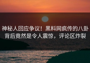 神秘人回应争议！黑料网疯传的八卦背后竟然是令人震惊，评论区炸裂