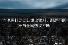 昨晚黑料网网红爆出猛料，刷屏不断细节全网热议不断