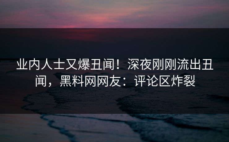业内人士又爆丑闻！深夜刚刚流出丑闻，黑料网网友：评论区炸裂