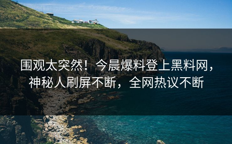 围观太突然！今晨爆料登上黑料网，神秘人刷屏不断，全网热议不断