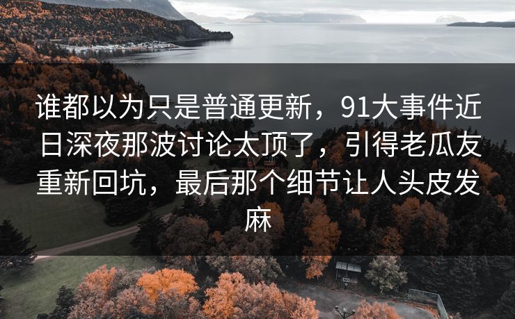 谁都以为只是普通更新，91大事件近日深夜那波讨论太顶了，引得老瓜友重新回坑，最后那个细节让人头皮发麻